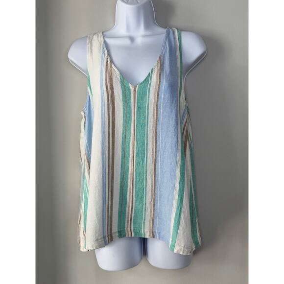 Lagenlook Women’s Linen Striped V Neck Top S Beige Boho Oversized Beach Market - Picture 1 of 10